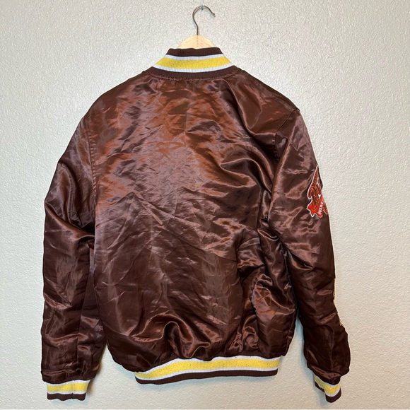 San Diego Padres Vintage Brown Satin Varsity Baseball Bomber Jacket Reversible - Picture 3 of 14